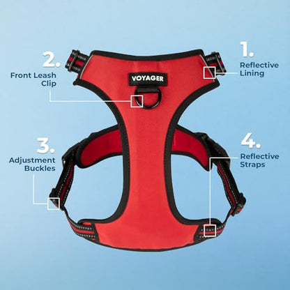 Voyager Dog Harness Dual Leash Attachment No-Pull Control Adjustable Soft but Strong Pet Harness for Medium and Large Dogs with 3M Reflective Technology, Red Lattice Nylon, XS (Chest: 13-16") - color: Red Lattice Nylon, size: XS (Chest: 13 - 16")