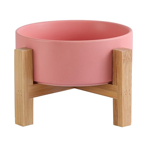 Elevated Ceramic Cat Bowl - Cat Food Bowl with Bamboo Stand - Raised Dog Dish for Puppies - Anti Vomiting, Stress Free - 13.5 oz / 400 ml - Pink - color: Pink, size: Small