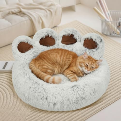 Round Plush Calming Donut Dog & Cat Bed | Calming Design, Donut Shape - color: Light Grey, size: Small