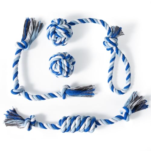 wodoca Dog Rope Toys 4 Pack, Puppy Teething Cotton Knot Chew Rope for Small Medium Dogs, Interactive Tug of War Dog Toys for Boredom, Teeth Cleaning - color: Blue