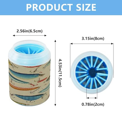 Qilmy Vintage Fish Pattern Dog Paw Cleaner Cup with Silicone Bristle, Portable Pet Foot Washer Brush for Small Medium Large Dogs and Cats Muddy Paw Cleaning