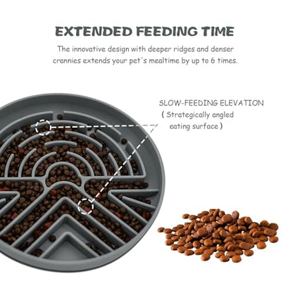 Lesipee Slow Feeder Dog Bowl for Large & Small Dogs, Anti Choking Puzzle Dog Food Bowl with Non-Slip Base, Interactive Pet Slow Eating Tool, Silicone Cat Feeding Mat for Puppies & Cats(Grey) - color: Grey