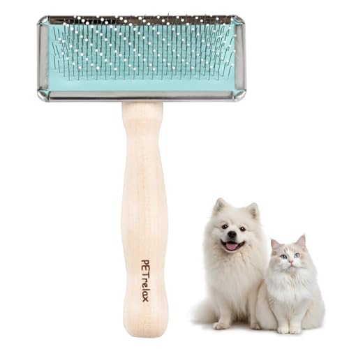 Dog Brush for Long haired Dogs & Cat,Grooming Brush for Shedding, Dematting, Bath, for Short Hair, Poodles, Indoor Cats, pin Brushes for Dog Grooming,Wooden Handle,Wooden Dog Brush