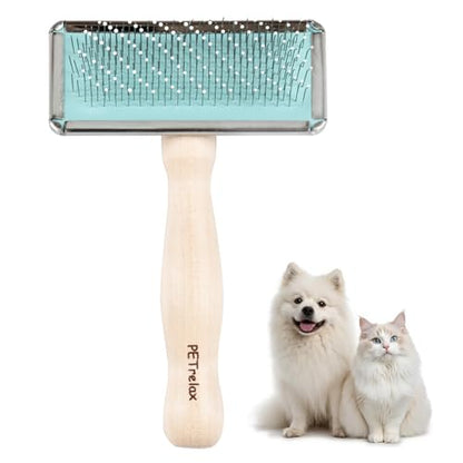 Dog Brush for Long haired Dogs & Cat,Grooming Brush for Shedding, Dematting, Bath, for Short Hair, Poodles, Indoor Cats, pin Brushes for Dog Grooming,Wooden Handle,Wooden Dog Brush