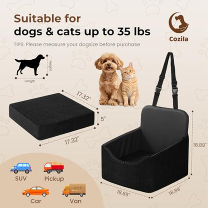 Dog Car Seat for Small/Medium Dogs Up to 35 lbs, 5in Booster Car Seat Cushion, Fully Detachable and Washable, with Safety Belt and Anti-Slip Base, Black - color: Black