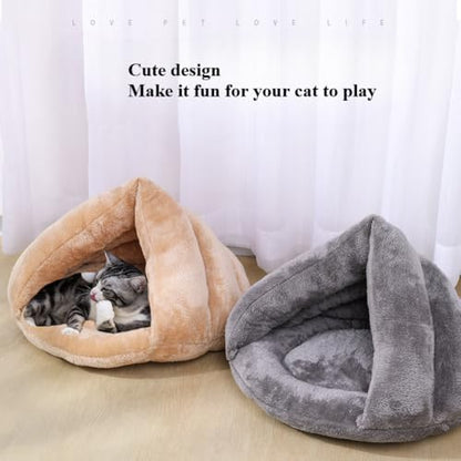Pet Tent Cave Bed for Small-Medium Dogs & Cats – Thick Fleece Warm Burrow House with Removable Hood | Cozy Igloo Nest for Puppies & Kittens – Soft Cuddler Sleeping Bag(Gray) - color: Gray
