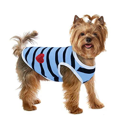 Pet Dog Striped T-Shirt Dogs Cats Cotton Vest Spring Summer Pet Apparel Tee Shirt Suitable for Small and Medium Large Pets French Bulldog Bichon - color: Blue-Vest, size: X-Small