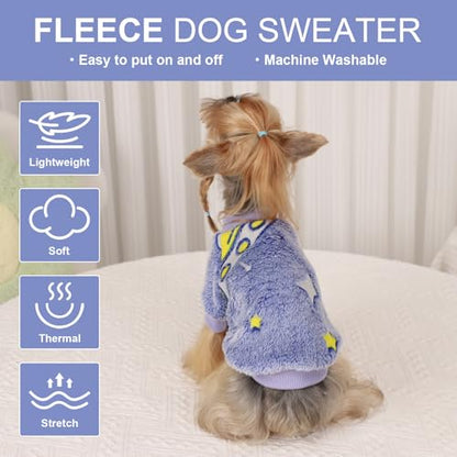 Small Dog Sweater Night Glow Fleece Dog Clothes for Small Dogs Girl Boy, Warm Pullover Doggy Sweatshirt, Winter Pet Coat Jacket Cat Costume, Puppy Outfit Female Male, Blue, XXS - color: Night Glow Blue, size: XX-Small (Chest 11in )