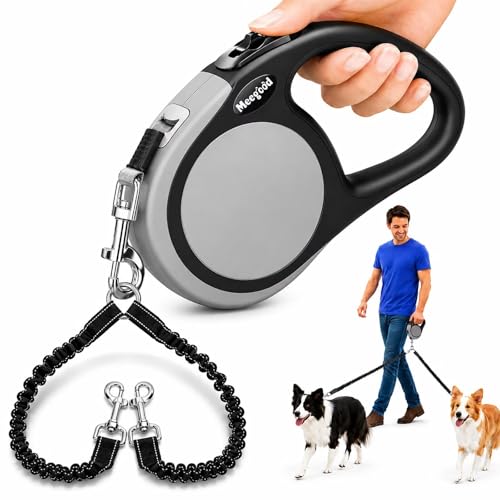 Double Retractable Dog Leash for Two Dogs Up to 50 lbs - 16 ft Coupler Leashes for Small Medium Dogs - One Locked System, Non Slip Grip, Tangle Free (Purple) - color: Purple