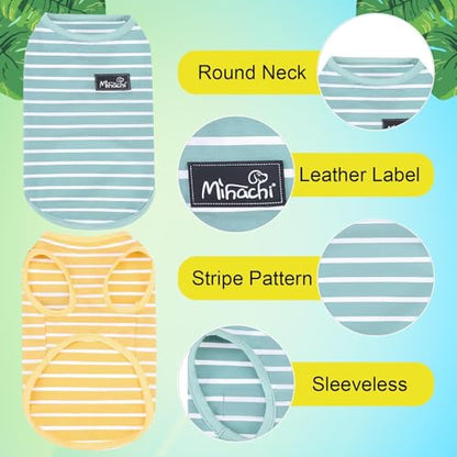 MIHACHI Dog Shirts Cotton Striped T-Shirt, Summer Pet Clothes for Small Dogs, 2-Pack Soft Puppy Apparel Cat Tee, Sleeveless Lightweight, Quick Dry, Breathable,Stretchy, Blue Yellow S - color: Green & Yellow, size: Small