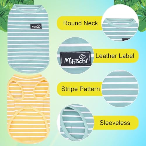 MIHACHI Dog Shirts Cotton Striped T-Shirt, Summer Pet Clothes for Small Dogs, 2-Pack Soft Puppy Apparel Cat Tee, Sleeveless Lightweight, Quick Dry, Breathable,Stretchy, Blue Yellow M - color: Green & Yellow, size: Medium
