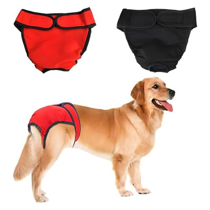 NACOCO 2 Pack Female Dog Diapers for Small Medium and Large Dogs, Adjustable and Leakproof Doggie Sanitary Panties, The Harassment of Pants and Safety Pants, Black&Red (L) - size: L