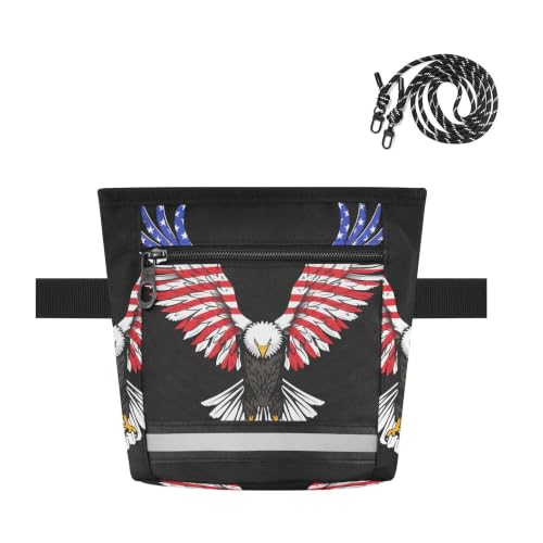 Independence Day Water-Resistant Dog Treat Pouch, 3 Ways to Wear Treat Bag with Magnetic Closure & Reflective Strip, Hands-Free for Pet Training, Walking
