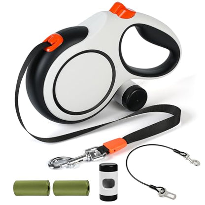 Upgraded Retractable Dog Leash with Chew Proof Cable, 26ft Heavy Duty Dog Leash for Large Dogs up to 110lbs, No-Tangle, Non-Slip Handle, One-Handed Brake, with Poop Bag Holder (Orange, L 26ft) - color: Orange