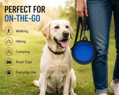 Collapsible Dog Bowl 2-Pack (Blue & Yellow) – Portable Travel Pet Bowl, Foldable Silicone Food & Water Dish with Carabiner Clip for Dogs & Cats, Lightweight & Waterproof