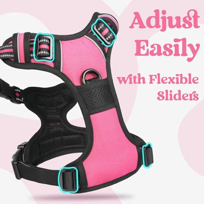 rabbitgoo Dog Harness Small Sized, No Pull Easy On & Off with 3 Buckles Pet Harness, Adjustable Soft Walking Vest with 2 Clips and Handle, Reflective for Small Dogs, Rose Pink, S - color: Rose Pink, size: Small