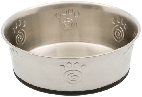 PetRageous 60047 Cayman Classic Non-Skid Stainless Steel Dishwasher-Safe Bowl 2-Cup Capacity 5.25-Inch Diameter 2-Inch Tall for Small Dogs and Cats of Any Size, Metallic