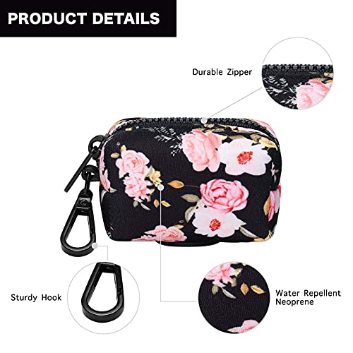 Petmolico Dog Poop Bag Holder Leash Attachment, Waste Bag Dispenser Zippered Pouch, Fits Any Leash, Includes Free Roll of Bags, 2 Packs - Pink Rose - color: Black with Pink Rose