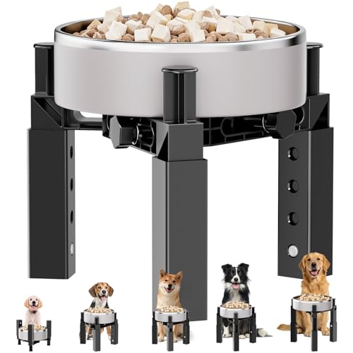 Aystkniet Dog Bowl Stand with Adjustable Height & Width, Anti-Slip Elevated Food Water Bowl Holder for Large Medium Small Dogs, Durable Raised Dog Feeder for Lifted Feeding, Only Stand Without Bowls - size: For Single Bowl