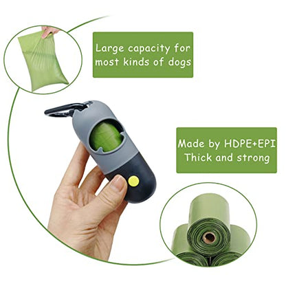 2 Pack Poop Bag Holder with Flashlight Waste Bag Dispenser for Leash with Clip and Battery Poop Bag Dispenser with Green Scented Poop Bags for Dog Walking(Black,2 Dispenser 60 Bags) - color: Black