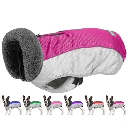 Petglad Dog Coat, Waterproof Ripstop Dog Winter Jacket with Leash Hole, Reflective Adjustable Warm Pet Fleece Snow Sweater for Small Medium Large Dogs - Rosy Red, M - color: Rosy Red, size: M