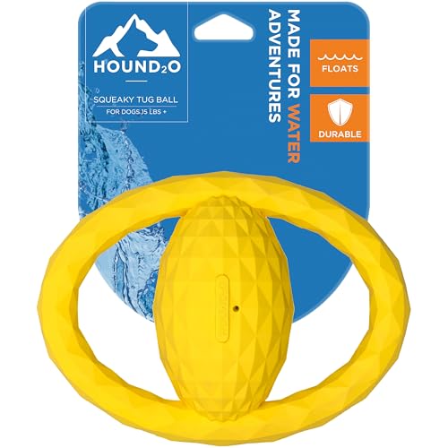 Playology HOUND2O Dog Toys | Squeaky Tug Ball Floating Outdoor Toy for Dogs | Bright Yellow Dog Ball for Tug of War and Fetch - color: Yellow