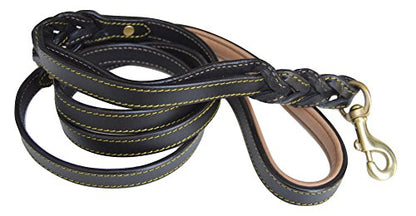 6 Foot Braided Leather Dog Leash with Traffic Handle, Two Handles for Training and Safety, Double your Control with 2 Locations, Lead for Large and Medium Dogs,Black 6ft x 3/4 Inch - color: Black