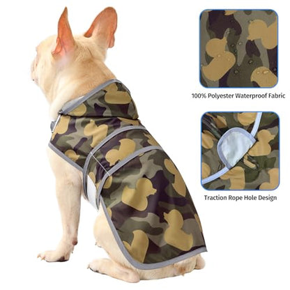 Dog Raincoat for Medium Dogs Waterproof Jacket Hooded Rain Coats with Reflective Strips Leash Hole & Poncho Adjustable Fit (CamoDuck,M) - color: Camo Ducks, size: Medium
