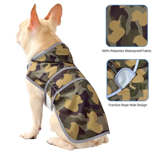 Dog Raincoat, Waterproof Dog Rain Jacket with Hood, Adjustable Rain Coat Poncho with Reflective Strips & Leash Hole for Large Medium Small Dogs Puppies, Lightweight Pet Clothes - color: Camo Ducks, size: Medium