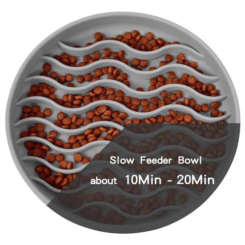 Slow Feeder Dog Bowls, Silicone Food Bowl Anti-Gulping, Pets Puppy Slow Feeder with Suction Cups, Dishwasher Microwave Safe for All Small Medium Dogs, Wave Design Grey - color: grey