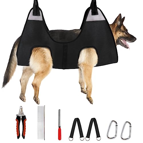Supet Dog Grooming Hammock Harness for Dogs Cats, Relaxation Pet Nail Clipper Hammock, Restraint Dog & Large Animal Leashes Sling for Groomingk for Nail Trimming (Black, XL) - color: Black, size: XL（ Max 85 Lb：Leg space: 11.8"-22.5"）