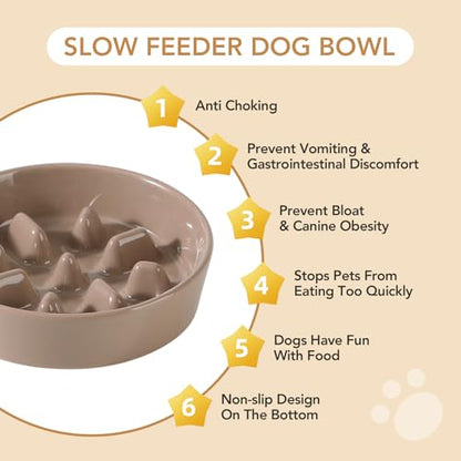 Havniva Ceramic Slow Feeder Dog Bowls, 1.2 Cups Dog Bowl Slow Feeding for Small and Medium Breed, 7.3inch Puzzle Dog Food Bowl Slow Feeder Non-Slip Anti-Gulping and Anti-Choking Reduces Bloating - color: 1 x Brown Coffee-C, size: 7.3inch