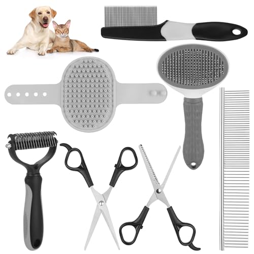 Pet Grooming Kit – Shedding Slicker Brush & Bath Massage Tool for Dogs, Cats, Puppies & Rabbits | Gentle, Easy-Clean Design for Healthy Coats & Relaxing Grooming - color: Gray, size: 8 PCS