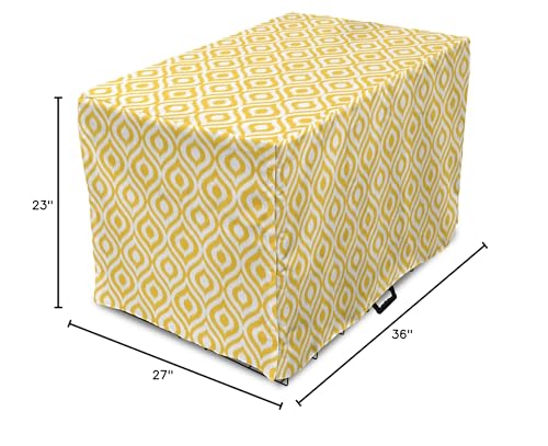Lunarable Yellow Dog Crate Cover, Geometric Pattern with Ogee Shapes Waves and Curves Design Modern Boho Print, Easy to Use Pet Kennel Cover for Medium Large Dogs, 36 Inch, Yellow and White - color: Yellow and White, size: 36 Inch