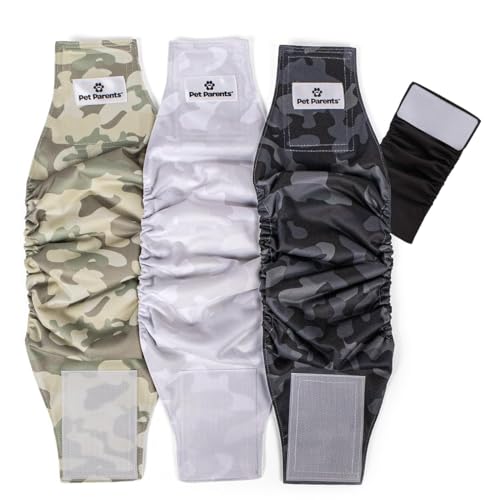 Pet Parents® Washable Belly Bands for Male Dogs (3pack) + Extendrs® of Durable Dog Diapers Male, Premium Male Dog Diapers & Dog Wraps (X-Small, Camo) - color: Camo, size: X-Small (11-13")