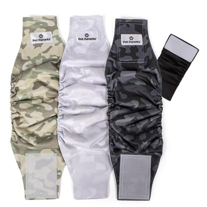 Pet Parents® Washable Belly Bands for Male Dogs (3pack) + Extendrs® of Durable Dog Diapers Male, Premium Male Dog Diapers & Dog Wraps (X-Small, Camo) - color: Camo, size: X-Small (11-13")