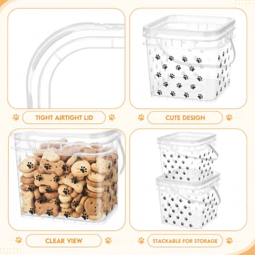 4 Pack Airtight Dog Food Storage Containers (5l/3l/2l) Clear Plastic Paw Storage Bins with Handle and Lids, Pet Treat Stackable Square Buckets for Dog Kibble Cat Snacks Pantry Dry Goods - size: 8.27 x 8.27 x 7.48 Inches