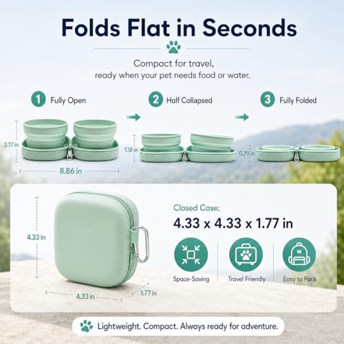 ZBBOPQ Portable Dog Bowl, Collapsible 2-in-1 Travel Dog Bowls with Carabiner Clip, Silicone Double Pet Food and Water Dish for Outdoor Camping and Hiking (Green) - color: Green