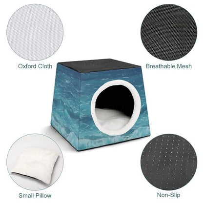 Collapsible Soft Dog Crate Pet Kennel Houses The Deep Ocean Printed Lightweight Travel Crate Kennel Indoor & Outdoor, 13.8"x13.8"x11.8"
