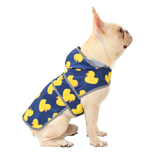 Dog Raincoat, Waterproof Dog Rain Jacket with Hood, Adjustable Rain Coat Poncho with Reflective Strips & Leash Hole for Large Medium Small Dogs Puppies, Lightweight Pet Clothes - color: Navy Blue Duck, size: Medium
