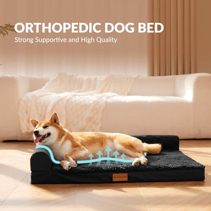Patas Lague Orthopedic Dog Bed Large Sized Dog 36''X24'', Waterproof L Bolster Medium Pet Sofa Beds with Removable Washable Cover, Soft Pet Couch Crate Mat with Nonskid Bottom, Black - color: Black, size: 36"L x 24"W x 3.5"Th