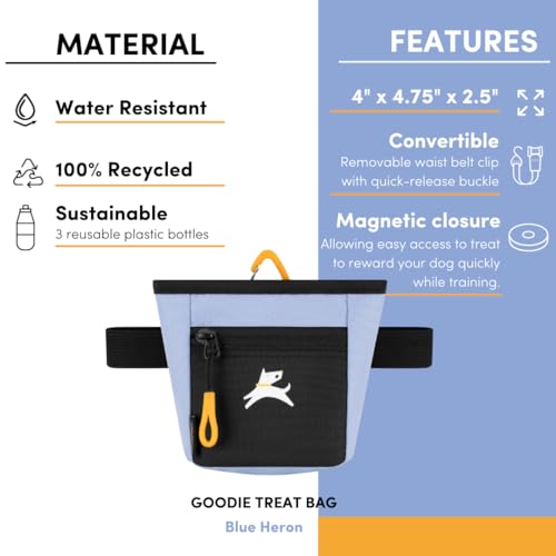 OllyDog, Goodie Treat Bag, Dog Treat Training Pouch | Magnetic Closure | 3 Ways to Wear | Hands-Free Waist Belt | Water-Resistant Recycled Vegan Fabric (Blue Heron) - color: Blue Heron