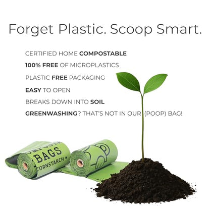 100% Certified Home Compostable Dog Poop Bags, Extra Thick, Plant-Based, Plastic-Free, Unscented, 240 Bags (16 Rolls), Leakproof & Easy Open