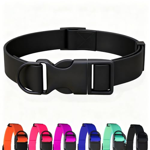 Waterproof Dog Collar Durable and Easy to Clean Rubber Dog Collars Odor-Proof Fits Small Medium Large Dogs (Black, Large (15.4-24.8” Neck)) - color: Black, size: Large (15.4 - 24.8” Neck)