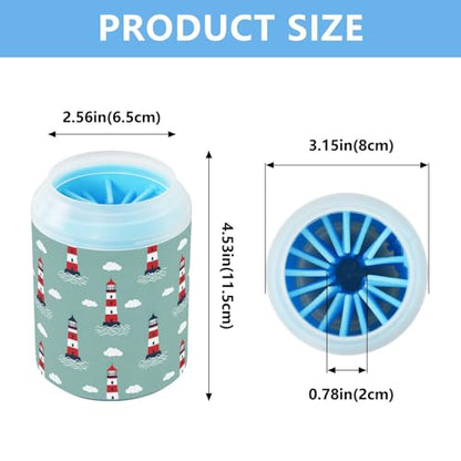 Lighthouse Cloud Teal Print Dog Paw Cleaner Cup with Soft Silicone Brush, Small Lightweight Portable Muddy Paw Washer for Dogs, Easy to Use Pet Foot Cleaner