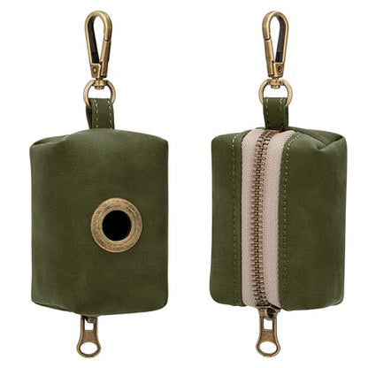 Didog Stylish Dog Poop Bag Holder for Leash, Easy-Pull and Colorful PU Leather Dog Poop Bag Dispenser with Metal Clip, Includes 1 Roll Pet Waste Bag for Daily Walking,Dark Green - color: Dark Green
