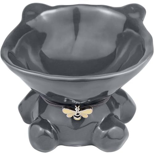 Cat Bowl Elevated Cat Bowls Whisker Friendly Cute Ceramic Tilted Food Bowls for Indoor Cats 5.4 Inch Wide 15° Raised Kitten Supplies Dishwasher and Microwave Safe Gray Cats Water Bowl - color: Grey Ceramic Cat Food Bowl