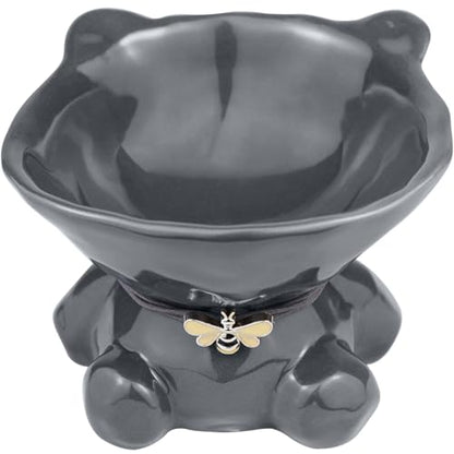 Cat Bowl Elevated Cat Bowls Whisker Friendly Cute Ceramic Tilted Food Bowls for Indoor Cats 5.4 Inch Wide 15° Raised Kitten Supplies Dishwasher and Microwave Safe Gray Cats Water Bowl - color: Grey Ceramic Cat Food Bowl