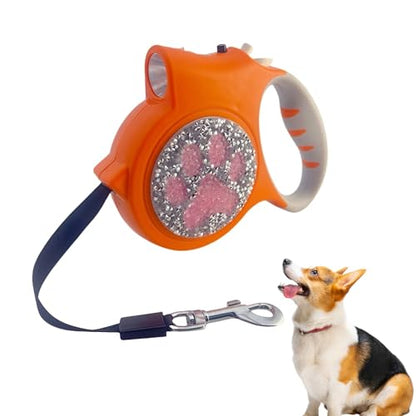 Led Retractable Dog Leash – 16ft Leash with Handcrafted Sparkle Detail Tangle-Free One-Hand Brake Soft Grip Handle for Small & Medium Dogs Up to 77lbs (DL-Orange) - color: DL-Orange