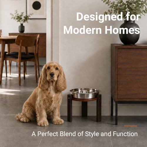 Elevated Slow Feeder Dog Bowl for Medium Dogs, Adjustable Raised Dog Bowl Stand with Stainless Steel Slow Feed Bowl, Reduces Choking & Improves Digestion, Non-Slip Bamboo Stand (Black & Walnut) - color: Black & Walnut